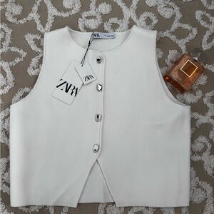 Zara White Crop Top with Silver Buttons